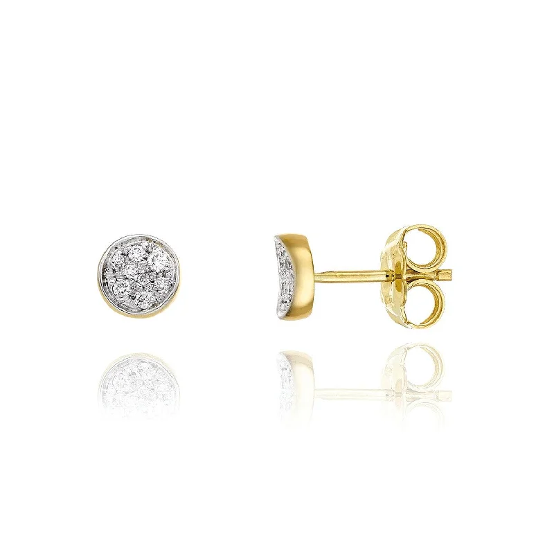 Simple Gemstone Earrings For Office-Armillas Glow 18ct Yellow Gold Circle Small Diamond Pave Set Stud Earrings