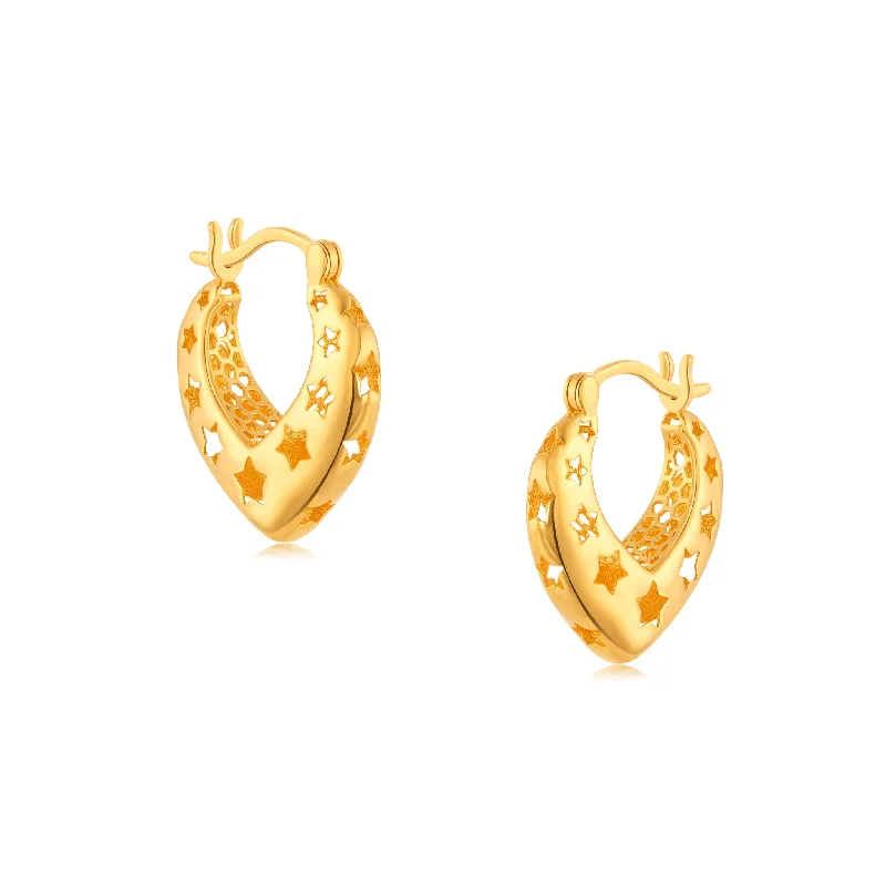 Classic Gold Hoop Earrings-916 Gold Twinkle Heart Hoop Earrings