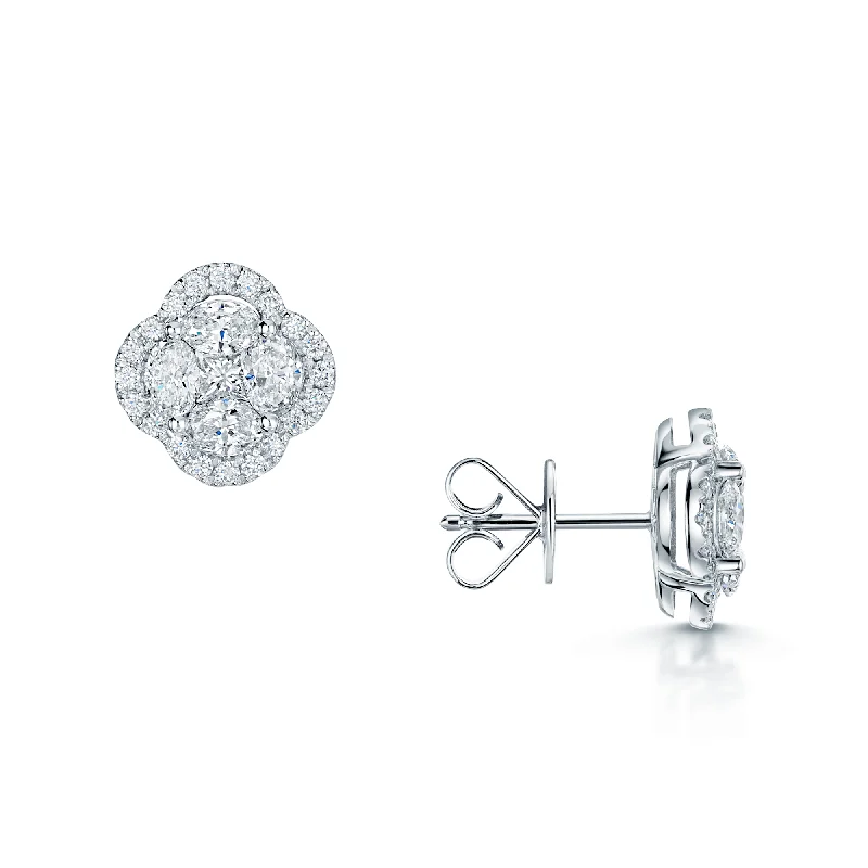 Boho Chic Drop Earrings-18ct White Gold Oval, Marquise And Brilliant Cut Diamond Cluster Stud Earrings