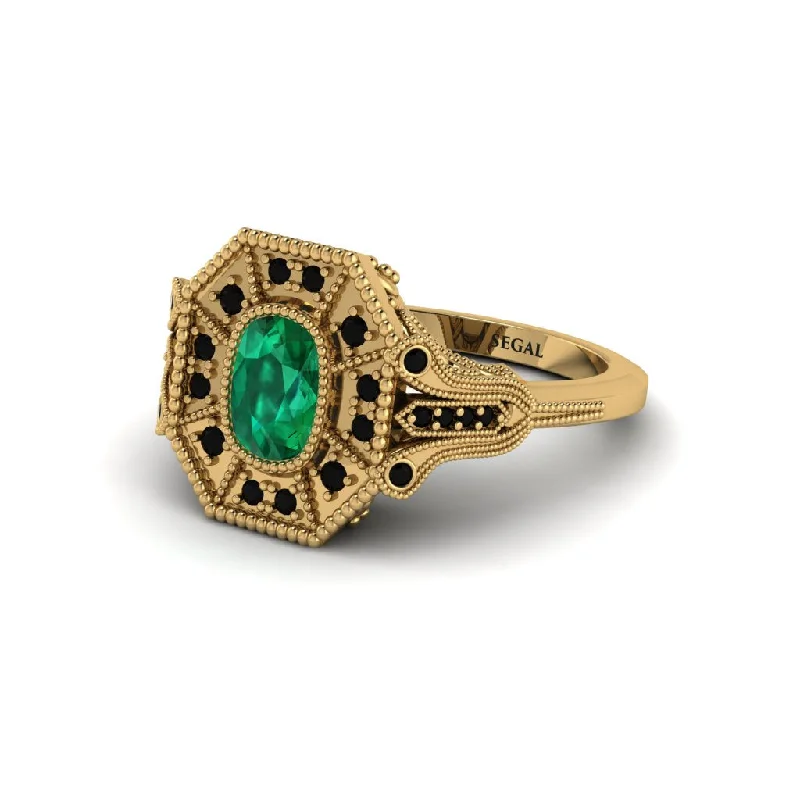 Boho Rings For Unique Bridal Look-Emerald Cushion Cut Art Deco Engagement Ring - Alicia No. 34