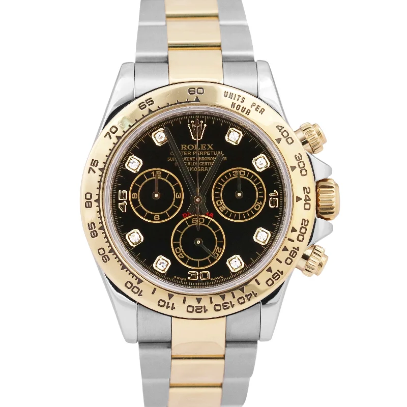 Retro Digital Watches With Classic Designs-Rolex Daytona BLACK DIAMOND Two-Tone 18K Yellow Gold Stainless Steel 116503