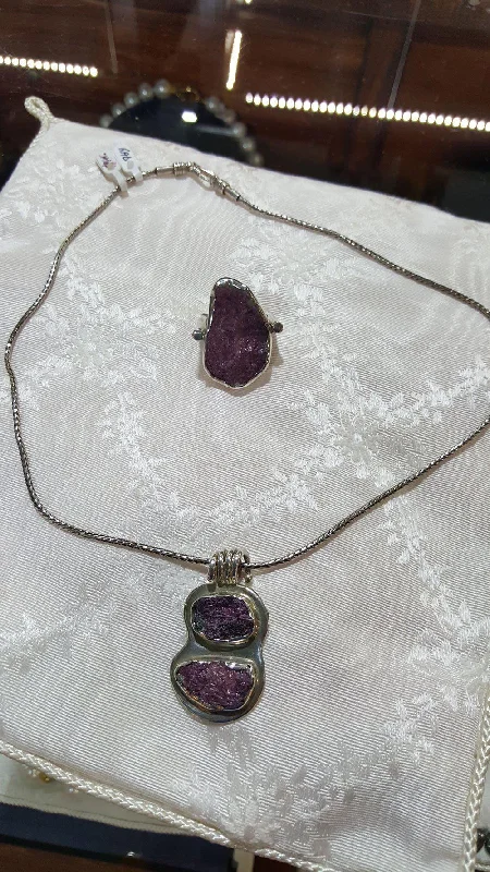 Unique Layered Necklace For Special Occasions-Raw Purple Diopside, old chain, modern Necklace, modern Jewelry, Handmade Necklace, Greek Jewelry, Genuine Raw Diopside