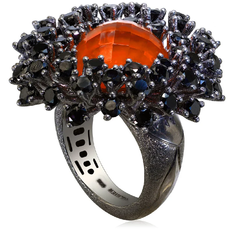 Trendy Stacking Rings For Casual Look-Silver Astra Ring with Red Agate Quartz & Black Spinel