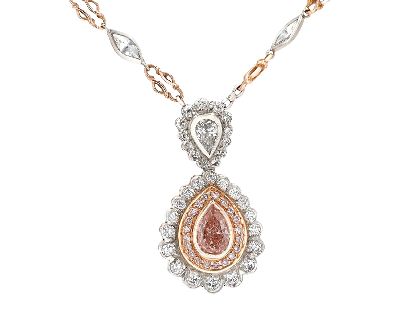 Custom Family Necklace For Special Gifts-Fancy Orangey-Pink Diamond Necklace, 0.84 Carat