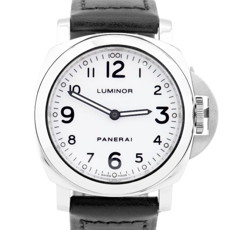 Women’s Watches With Luxury Features-MINT Panerai Luminor Base PAM00114 Steel White Leather 44mm Manual PAM114