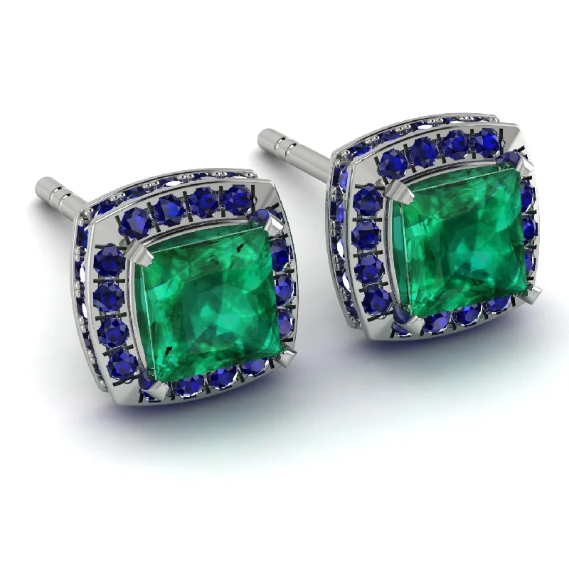 Round Crystal Earrings-Hidden Halo Princess Emerald Earrings - Georgia No. 66