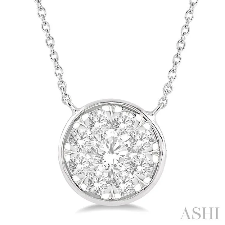 Luxury Ruby Necklace For Evening Wear-3/4 Ctw Round Shape Lovebright Diamond Necklace in 14K White Gold