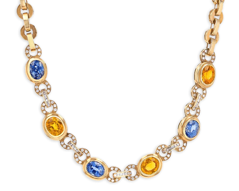 Custom Nameplate Necklace For Gifts-Blue and Yellow Sapphire Necklace, 24.00 Carats