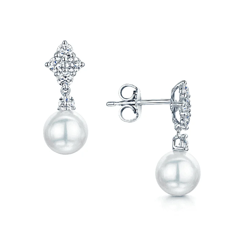 Silver Earrings With Turquoise-18ct White Gold Akoya Pearl & Diamond Classic Elegance Drop Earrings