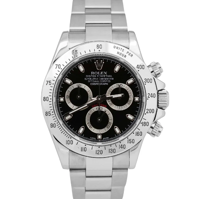 Designer Watches For Women-2013 Rolex Daytona Cosmograph Black RANDOM SERIAL 40mm FAT BUCKLE Steel 116520