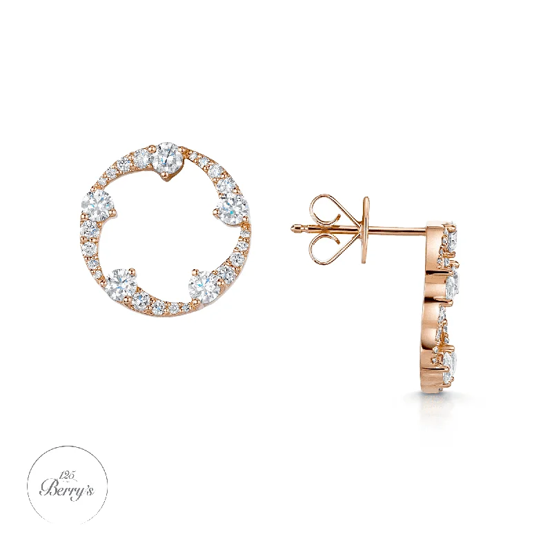 Pearl Hoop Earrings For Formal Wear-OPEIA Collection 18ct Rose Gold Diamond Fancy Circle Stud Earrings