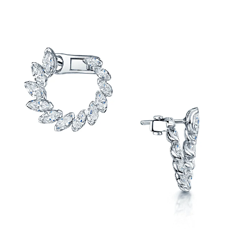 Lightweight Crystal Earrings-18ct White Gold Marquise Cut Diamond Hoop Earrings