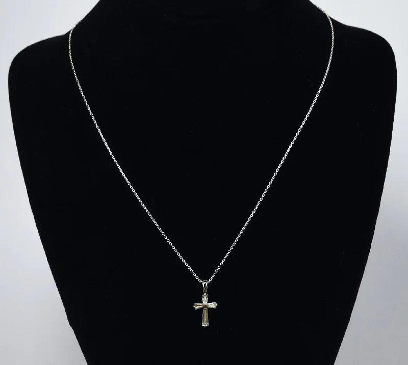 Elegant Necklace With Emerald For Special Events-Ross-Simons - Sterling Silver Cubic Zirconia Cross Pendant on Sterling Silver Chain Necklace