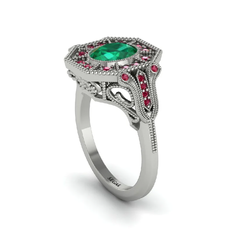 Trendy Minimalist Rings For Fashion Lovers-Emerald Oval Cut Art Deco Engagement Ring - Tabitha No. 51