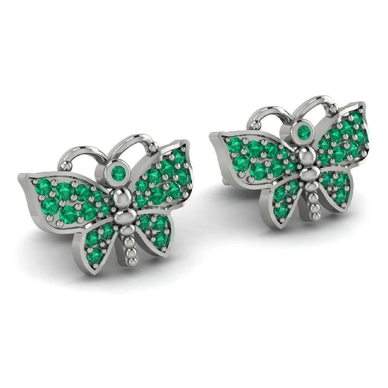 Elegant Silver Earrings With Diamonds-Butterfly-Inspired Gold Earrings With Stunning Emerald - Sage No. 6