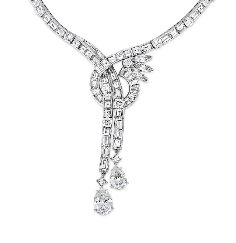 Classic Gold Necklace For Cocktail Parties-Diamond Lariat Necklace, 36.77 Carats