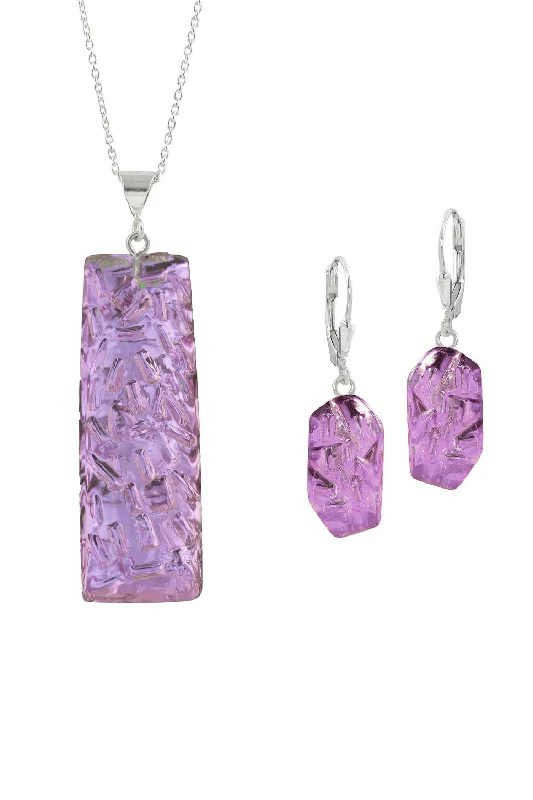 Fine Jewelry Earrings For Special Occasions-Sterling Silver Rocky Rectangle Pendant & Earrings Set