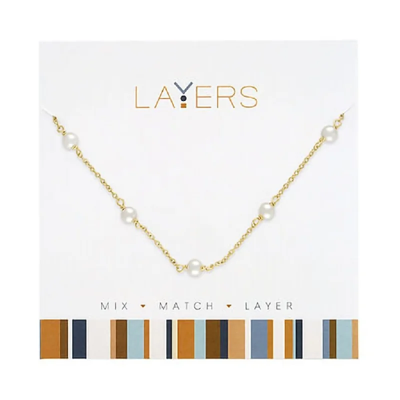 Colorful Gemstone Pendant Necklace-Center Court : Gold Multi Pearl Layers Necklace