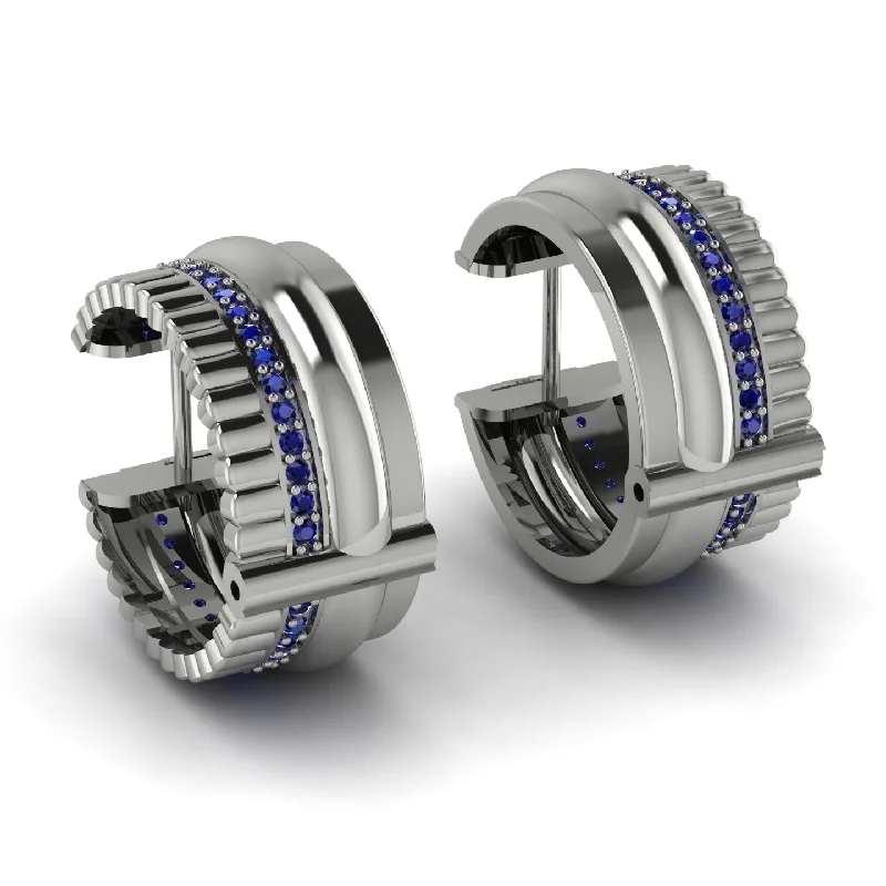 Chunky Earrings For Bold Fashion-Exclusive Baguette Hoop Earrings With Sapphire Accents - Aliyah No. 15