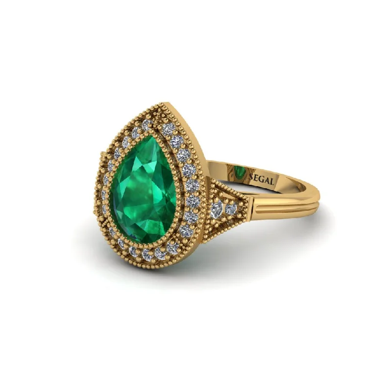 Personalized Couple’s Rings For Engagement-Pear Cut Emerald Milgrain Halo Engagement Ring - Daleyza No. 4