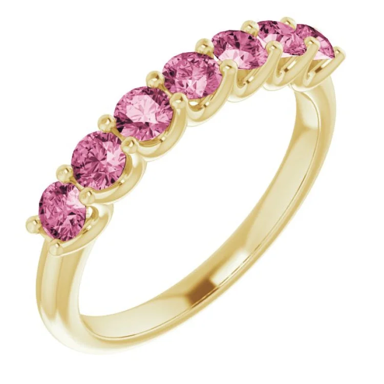 Vintage-Inspired Rings For Brides-14K Yellow Natural Pink Tourmaline Anniversary Band