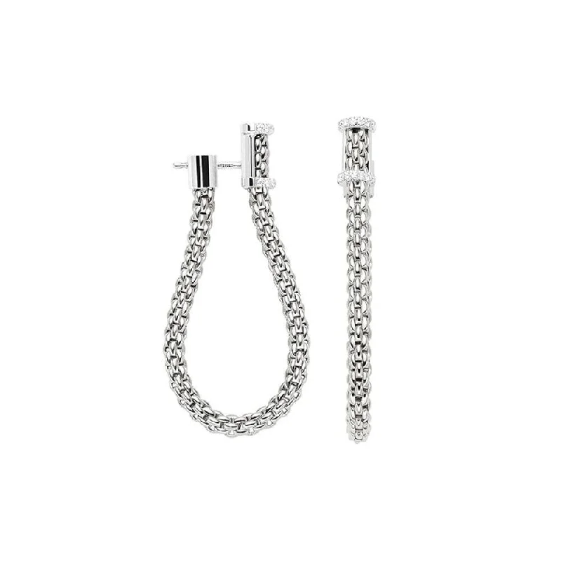 Simple Silver Stud Earrings For Casual-Essentials 18ct White Gold Diamond Set Drop Hoop Earrings