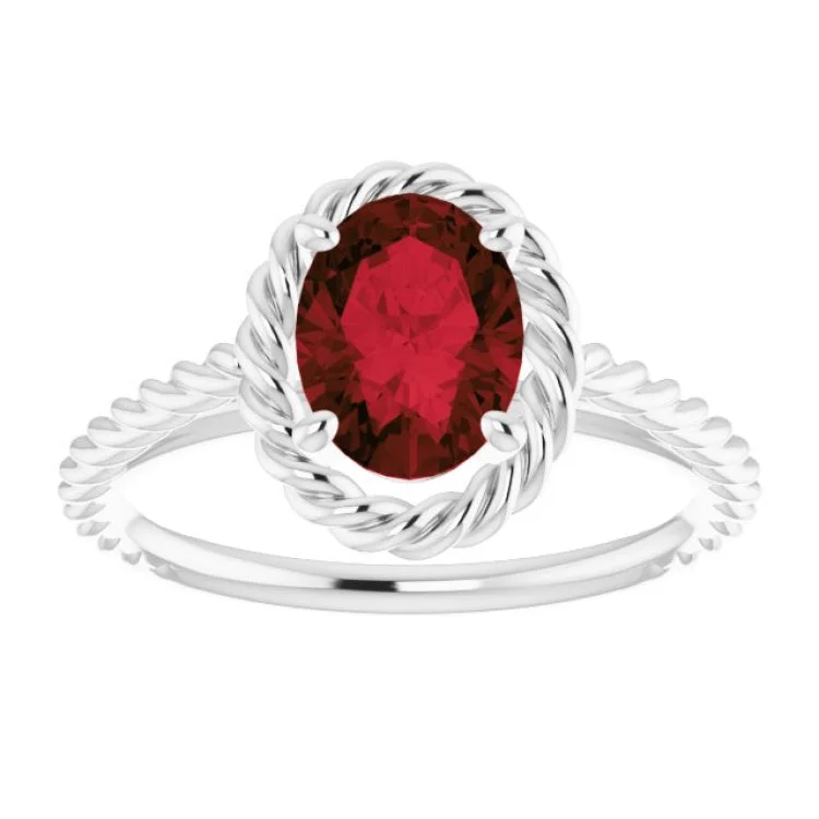 Trendy Stacking Rings For Wedding Gifts-Sterling Silver Natural Mozambique Garnet Rope Ring