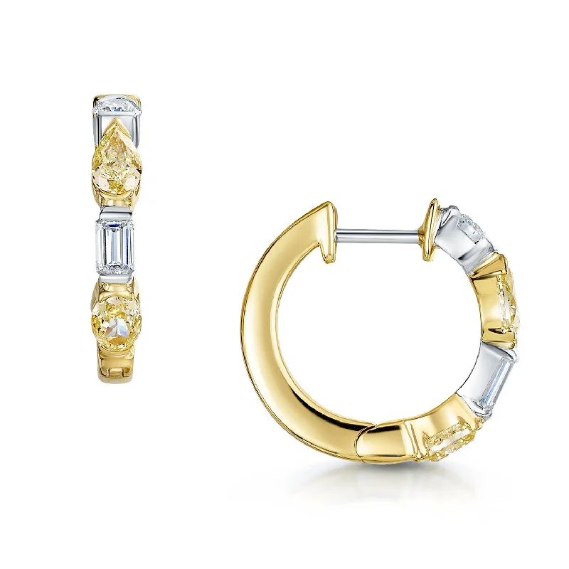 Cute Heart-Shaped Earrings-18ct Yellow Gold Yellow And White Diamond Hoop Earrings