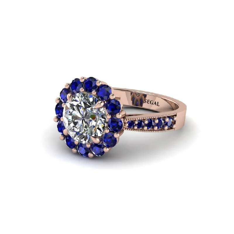 Custom Women’s Rings For Special Gifts-Sapphire Round Halo Engagement Ring - Unity No. 62