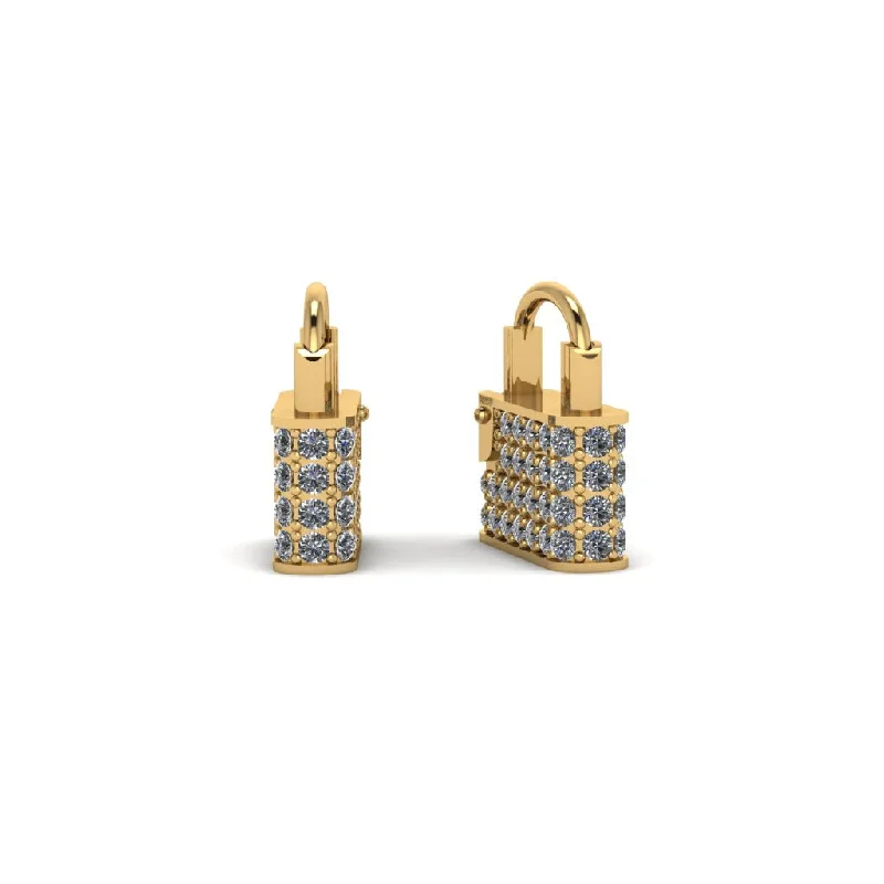 Statement Earrings For Special Events-Gold Padlock Hoop Diamond Earrings - Queenie No. 1