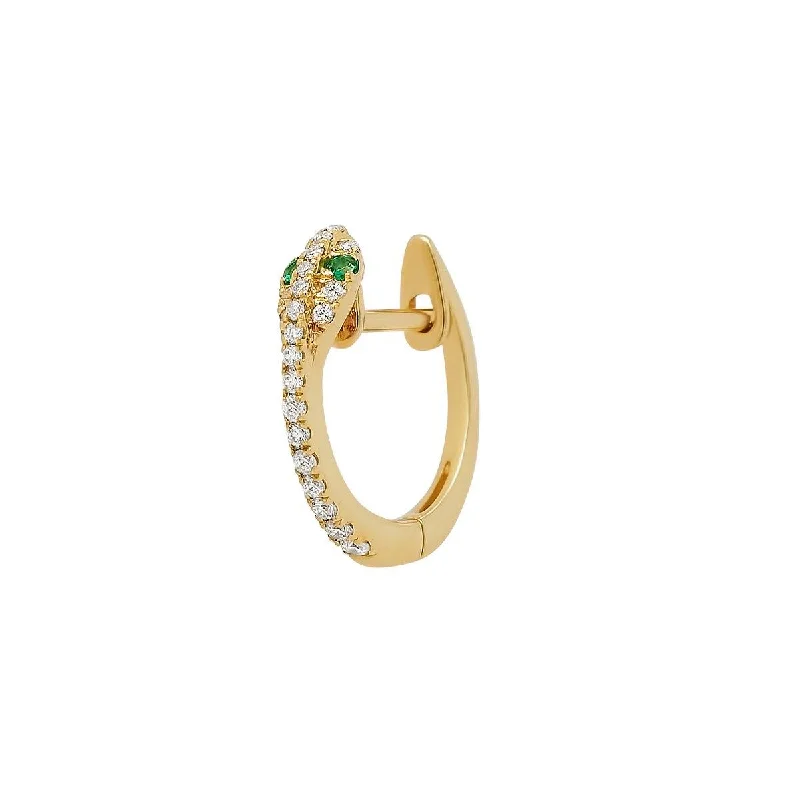 Fancy Earrings For Prom-Diamond Snake Hoop - Emerald Eyes | .85GMS .09CT | Single