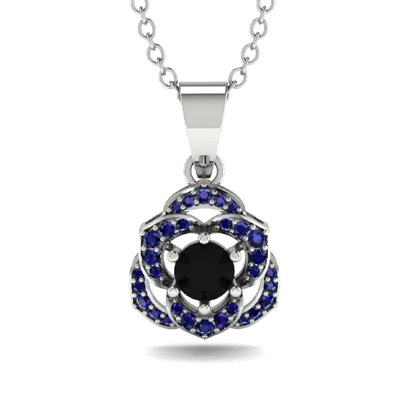 Boho Chic Necklace For Festivals-Golden Rose Blossom Necklace With Exquisite Sapphire Detailing - Reign No. 69