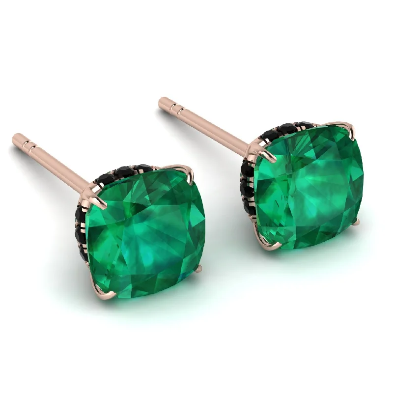 Natural Wood Earrings For Eco-Friendly Style-Hidden Halo Cushion Emerald Earrings - Alivia No. 35