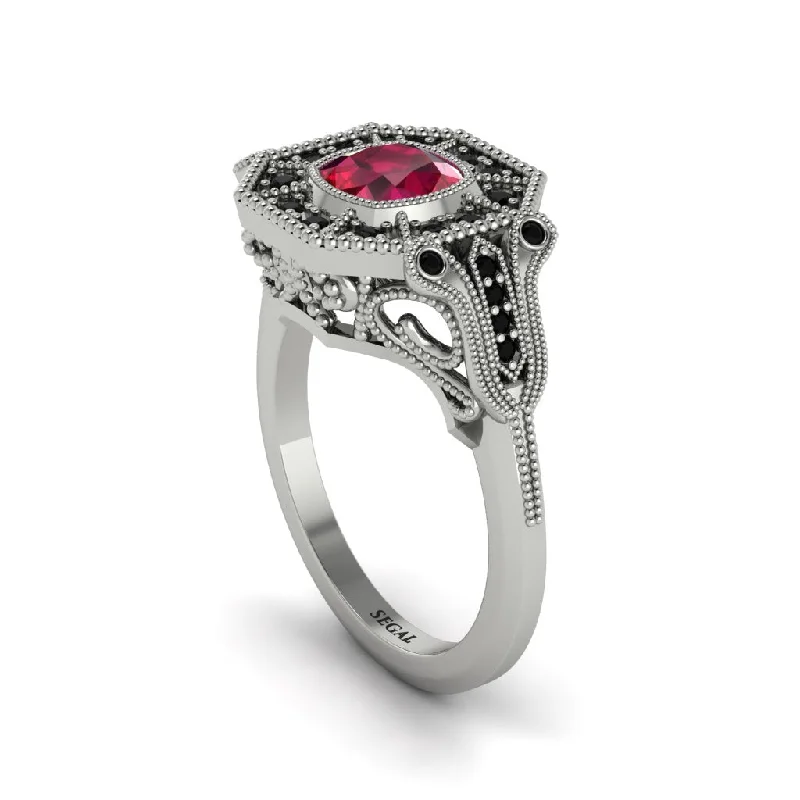 Personalized Gemstone Rings For Birthdays-Ruby Cushion Cut Art Deco Engagement Ring - Kristin No. 42