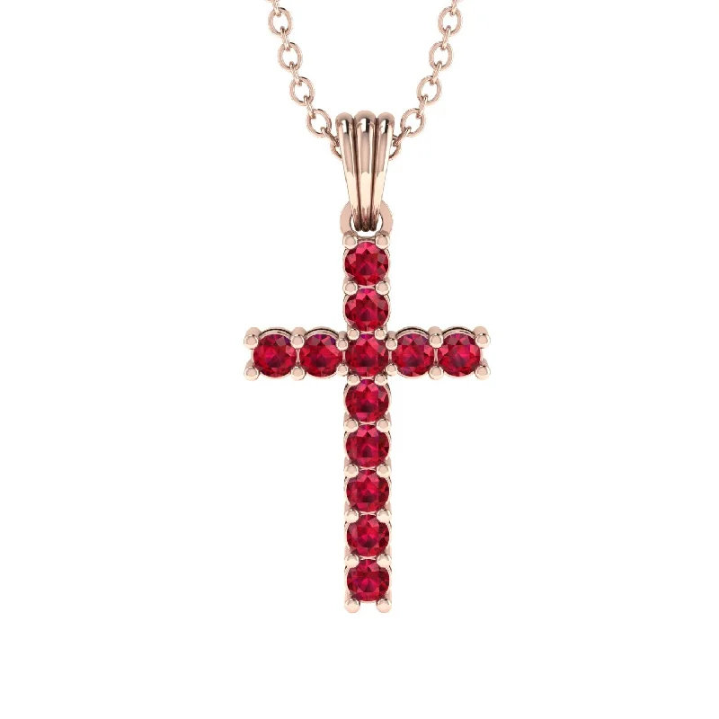 Custom Heart Necklace For Romantic Gift-Timeless Classic Ruby Gold Cross Necklace - Ezekiel No. 11