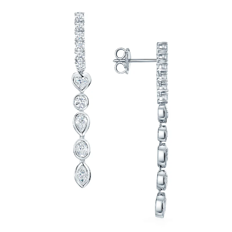 Personalized Name Earrings For Unique Gifts-18ct White Gold Mixed Cut Diamond Fancy Long Drop Earrings