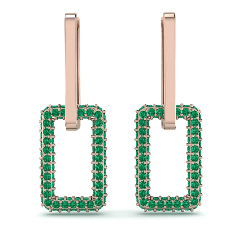 Personalized Gemstone Earrings-Luxury Square Chain Link Gold Earrings With Emerald - Zuri No. 5