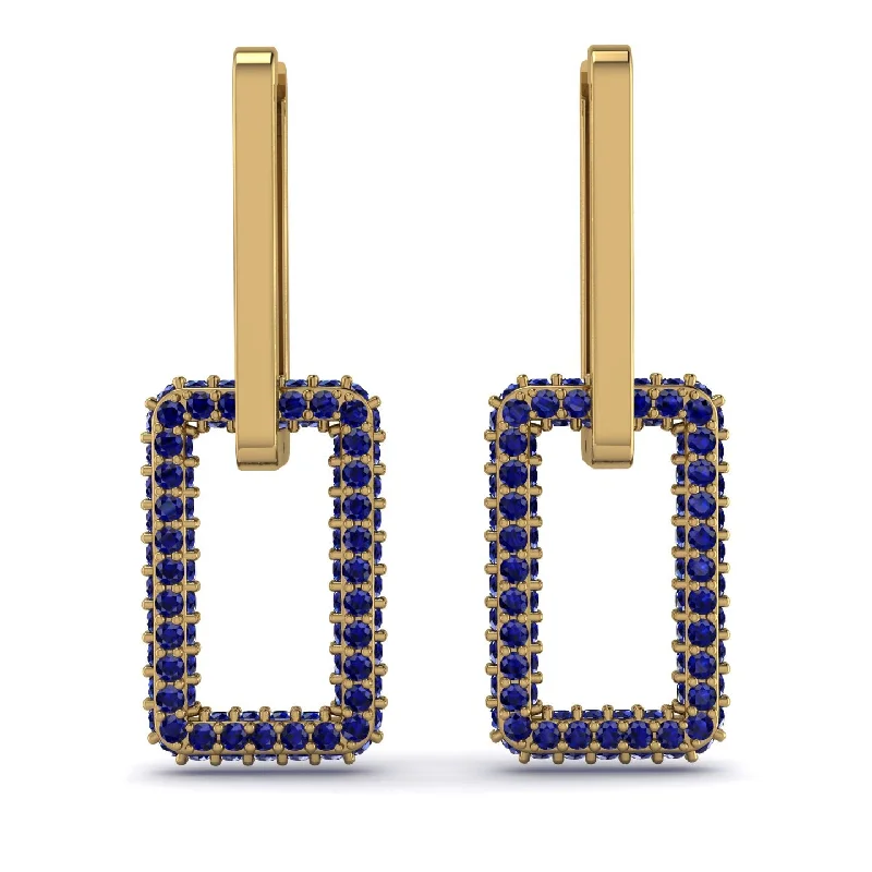 Chic Earrings For Fashion Lovers-Luxury Square Chain Link Gold Earrings With Sapphire - Zuri No. 13