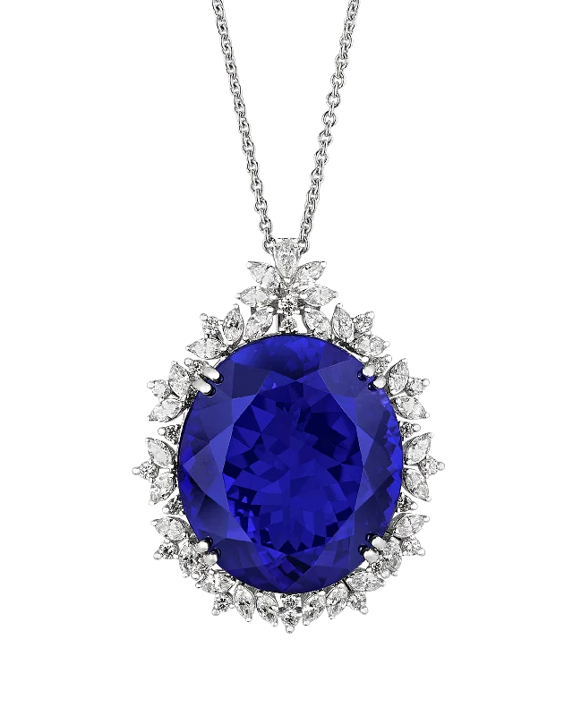 Unique Vintage Necklace For Weddings-Tanzanite Pendant Necklace, 88.00 Carats