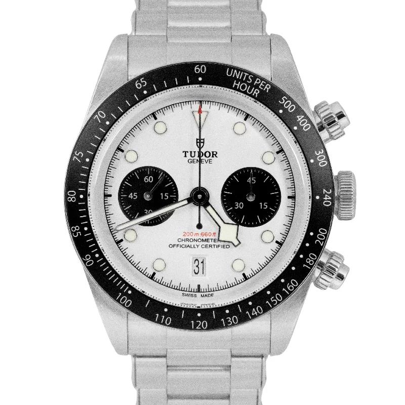 Custom Watches With Personalized Messages-MINT 2023 PAPERS Tudor Black Bay Chrono 41mm White Panda Steel Watch 79360N BOX