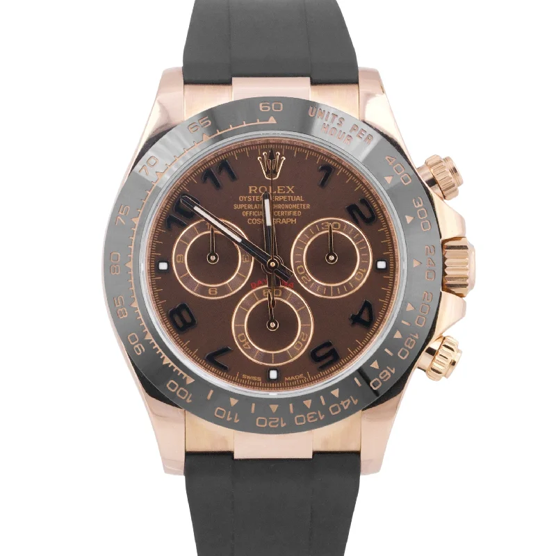 Stylish Watches For Men’s Fashion-MINT Rolex Daytona CHOCOLATE RACING Arabic Brown 18K Rose Gold Watch 116515