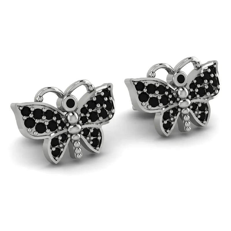 Silver and Gold Earrings For Wedding-Butterfly-Inspired Gold Earrings With Stunning Black Diamond - Sage No. 9