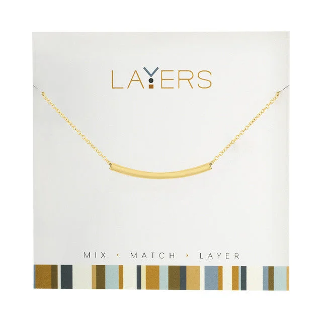 Classic Gold Pendant Necklace For Evening Wear-Gold Curve Bar Layers Necklace