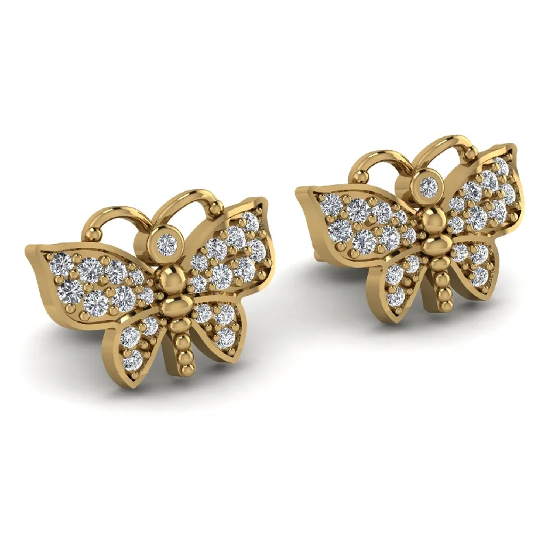 Silver Earrings With Enamel Designs-Butterfly-Inspired Gold Earrings With Stunning Diamond - Sage No. 1