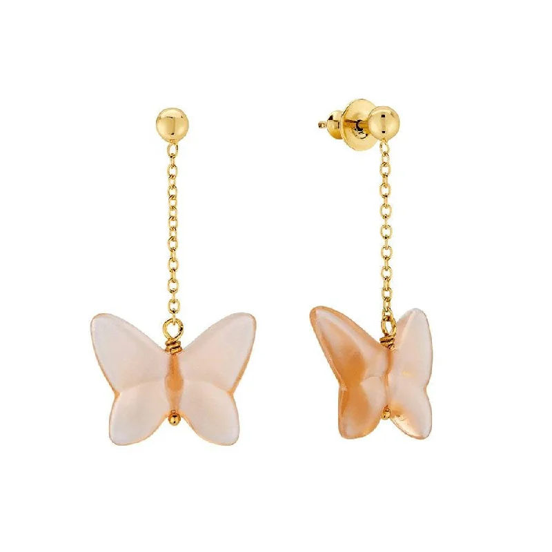 Party Earrings With Gemstones-Papillon 18ct Yellow Gold-Plated & Peach Crystal Drop Earrings