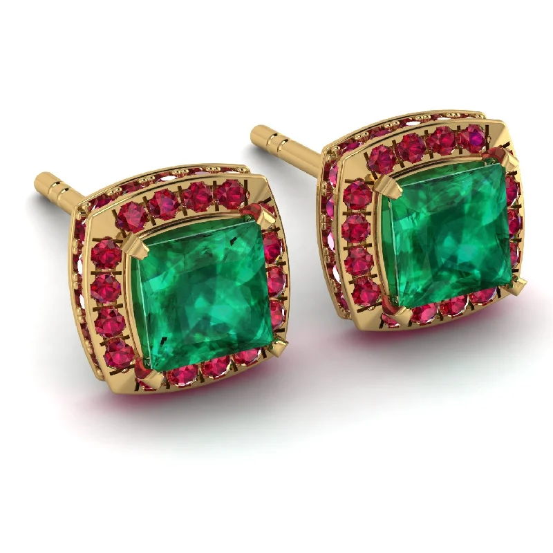 Designer Earrings For Fashion Week-Hidden Halo Princess Emerald Earrings - Georgia No. 49