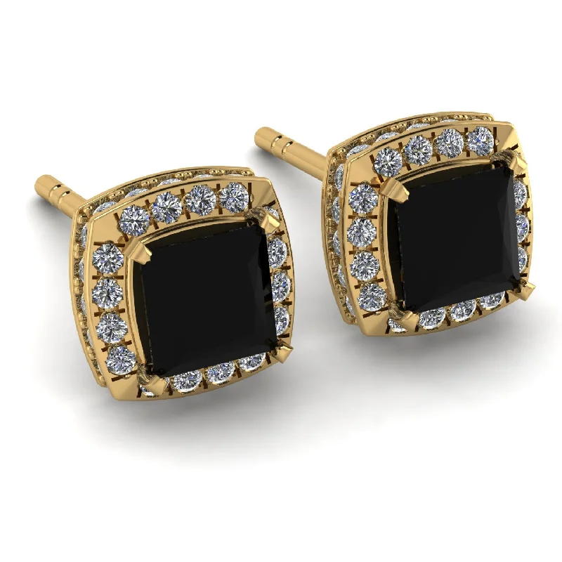 Sparkling Earrings For Bridesmaids-Hidden Halo Princess Black Diamond Earrings - Georgia No. 7