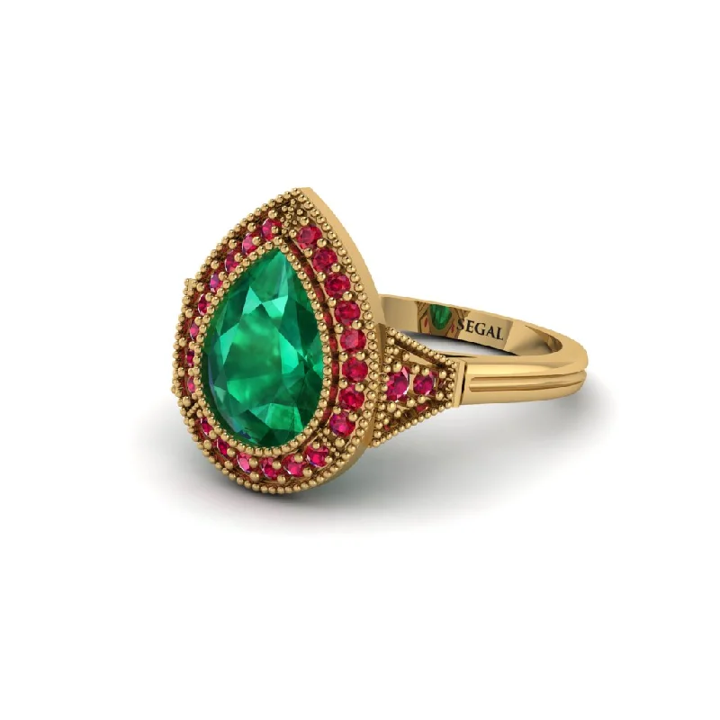 Trendy Stacking Rings For Casual Look-Pear Cut Emerald Milgrain Halo Engagement Ring - Daleyza No. 49