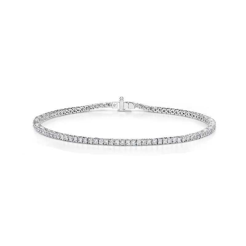 Designer Bracelets With Birthstones-Classic 4-Prong Diamond Tennis Bracelet in 18K White Gold, 7in