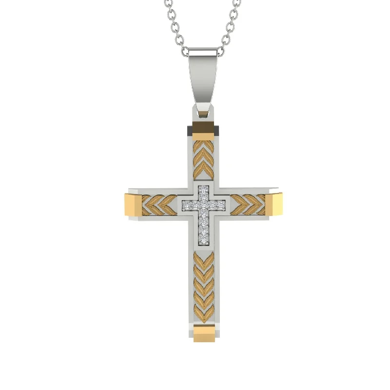 Sparkling Chain Necklace For Special Occasions-High-Quality Elegant Openwork Diamond Gold Cross Necklace - Jordan No. 8